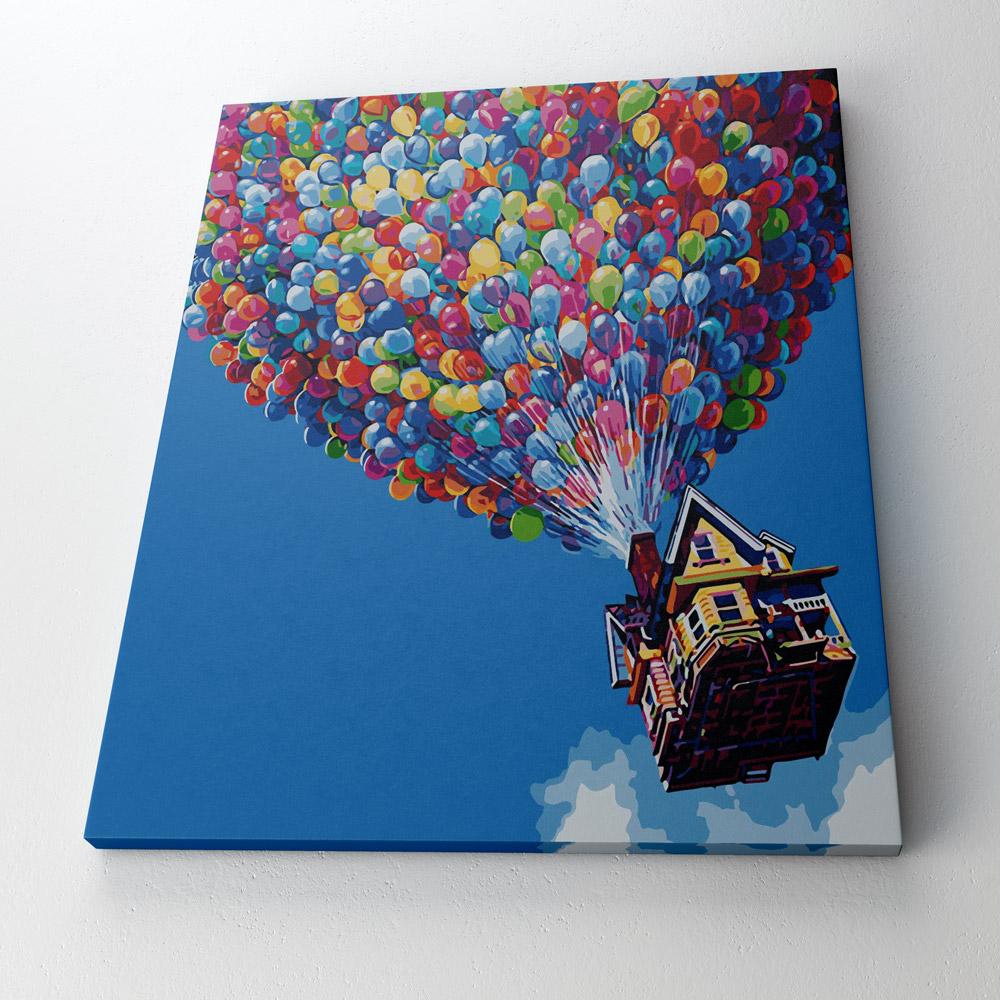 Paint By Numbers House Flying with Balloons - PaintNumbers